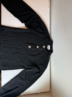 Ganni Black Crewneck Sweater with Jewel Buttons